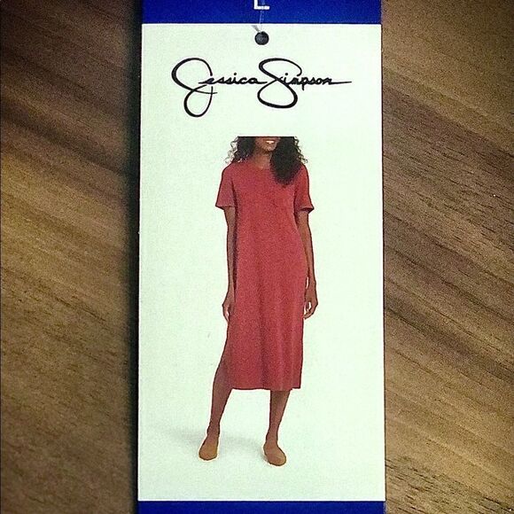 NWT JESSICA SIMPSON Ladies Comfy Lounge Tee Midi Dress in Orange Burnt Brick - Picture 2 of 5